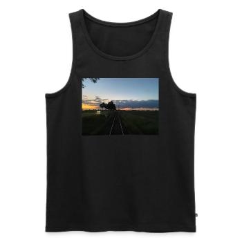 Eisenbahn fährt in den Sonnenuntergang - Männer Premium Bio Tank Top - Schwarz - Vorne - Michal (187cm)