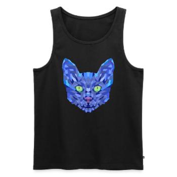 Chat Bleu Polygonal - Débardeur bio Premium Homme - noir - Devant - Michal (187cm)