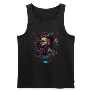 Homme à la barbe et aux cheveux longs avec des tatouages - Débardeur bio Premium Homme - noir - Devant - AI Model Male 178 light (178cm)