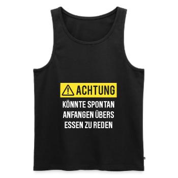 Achtung könnte spontan über Essen reden - Männer Premium Bio Tank Top - Schwarz - Vorne - AI Model Male 178 light (178cm)