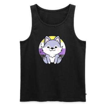 Cute Wolf Dog Nonbinary Flag Flag LGBTQ Moon - Men's Premium Organic Tank Top - black - Front - AI Model Male 178 light (178cm)