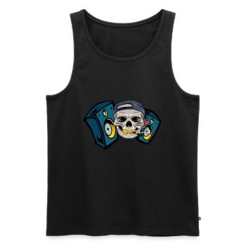 Skull with cigar and music boxes - Männer Premium Bio Tank Top - Schwarz - Vorne - AI Model Male 178 light (178cm)