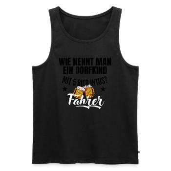 Wie nennt man ein Dorfkind mit 5 Bier intus? - Männer Premium Bio Tank Top - Schwarz - Vorne - Michal (187cm)