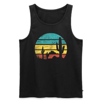 Retro Desert Graphic Nature Cactus - Men's Premium Organic Tank Top - black - Front - AI Model Male 178 light (178cm)
