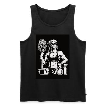 Femme de ménage fitness, conception de nettoyage et d’entraînement - Débardeur bio Premium Homme - noir - Devant - Michal (187cm)