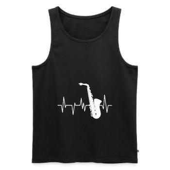 Saxophone battement de cœur EKG Saxophoniste Jazz Musique de soufflage - Débardeur bio Premium Homme - noir - Devant - AI Model Male 178 light (178cm)