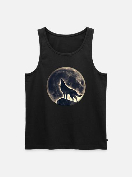 Wolf, full moon, ulv, fuldmåne, måne, vildt, wild, - Herre Premium økologisk tanktop - sort