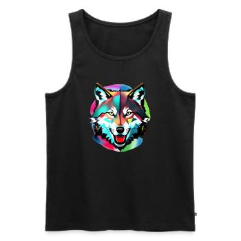 Bunter Wolf - Männer Premium Bio Tank Top - Schwarz - Vorne - AI Model Male 178 light (178cm)