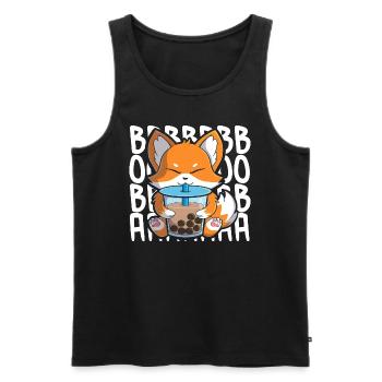 boba foxcute kawaii fox drinking bubble tea - Men's Premium Organic Tank Top - black - Front - AI Model Male 178 light (178cm)