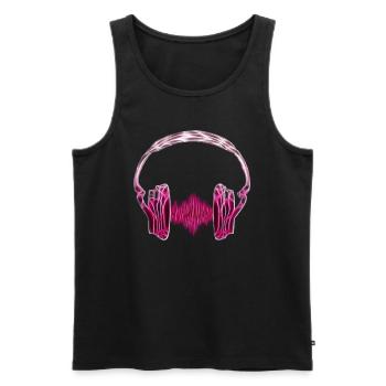 onde de fréquence des écouteurs de musique / Wave - Débardeur bio Premium Homme - noir - Devant - AI Model Male 178 light (178cm)