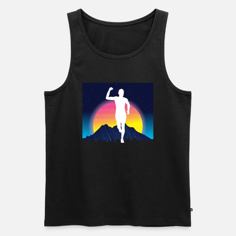 Vaporwave Synthwave Marathon, Trailrunning - Männer Premium Bio Tank Top - Schwarz