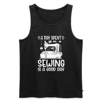Sewing Seamstress Sewing Machine - Men's Premium Organic Tank Top - black - Front - AI Model Male 178 light (178cm)