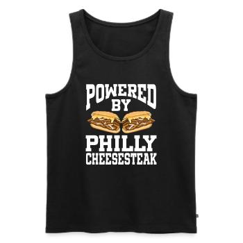 Powered By Philly Cheesesteak - Men's Premium Organic Tank Top - black - Front - AI Model Male 178 light (178cm)