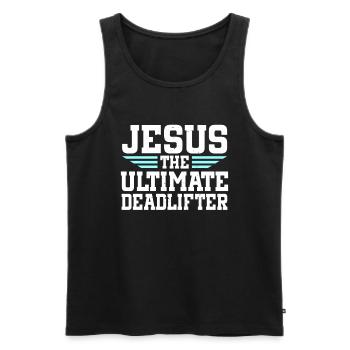 Jesus Ultimate Deadlifter Workout Gymnase chrétien - Débardeur bio Premium Homme - noir - Devant - Michal (187cm)
