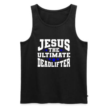 Jesus Ultimate Deadlifter Workout Gymnase chrétien - Débardeur bio Premium Homme - noir - Devant - Michal (187cm)