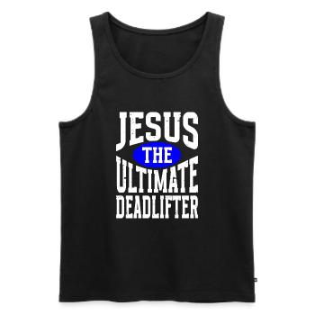 Jesus Ultimate Deadlifter Workout Gymnase chrétien - Débardeur bio Premium Homme - noir - Devant - Michal (187cm)