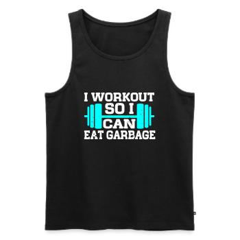 I Workout So I Can Eat Garbage Fitness Gym Racoon - Men's Premium Organic Tank Top - black - Front - Michal (187cm)