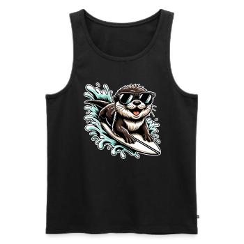 Funny surfing otter with sunglasses - Men's Premium Organic Tank Top - black - Front - Michal (187cm)