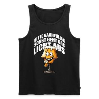 Bitte nachfüllen sonst geht das Licht aus Lampe 70 - Männer Premium Bio Tank Top - Schwarz - Vorne - Michal (187cm)