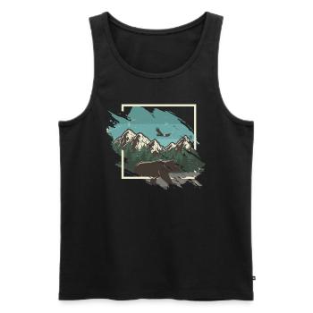 Bär vor verschneitem Bergpanorama - Männer Premium Bio Tank Top - Schwarz - Vorne - AI Model Male 178 light (178cm)