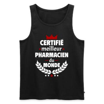 Certifié meilleur pharmacien, fête des pères, noël - Débardeur bio Premium Homme - noir - Devant - AI Model Male 178 light (178cm)