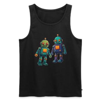 C’est ma chemise de robot deux mignons petits robots - Débardeur bio Premium Homme - noir - Devant - AI Model Male 178 light (178cm)