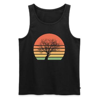 Un bel arbre au coucher de soleil rétro vintage - Débardeur bio Premium Homme - noir - Devant - AI Model Male 178 light (178cm)