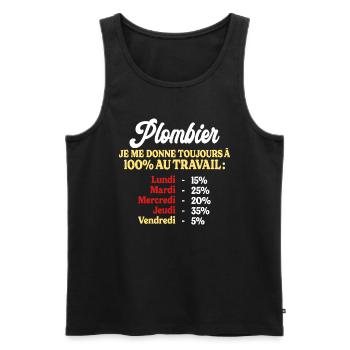 100% Au Travail Citation Drôle Plombier - Débardeur bio Premium Homme - noir - Devant - Michal (187cm)