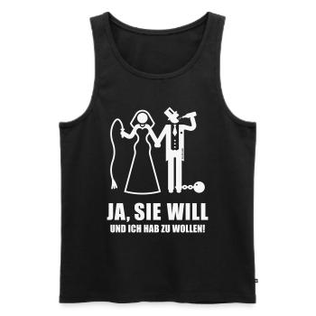 Ja, Sie Will … (Bräutigam, Junggesellenabschied W) - Männer Premium Bio Tank Top - Schwarz - Vorne - Michal (187cm)