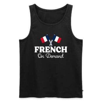 French on request French interpreter - Men's Premium Organic Tank Top - black - Front - AI Model Male 178 light (178cm)