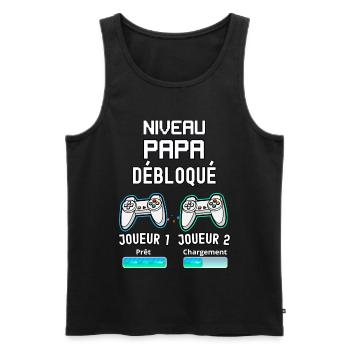 Papa joueur de jeux vidéo et futur papa - Débardeur bio Premium Homme - noir - Devant - Michal (187cm)