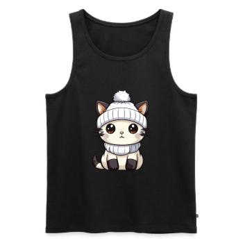Chat Hiver Bande Dessinée Mignon - Débardeur bio Premium Homme - noir - Devant - Michal (187cm)