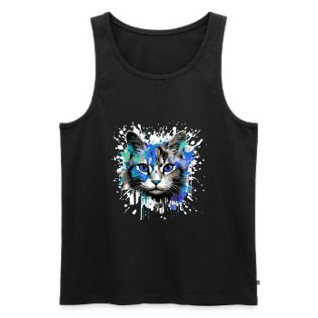 Katze Symbol Kopf Porträt Bunt - Männer Premium Bio Tank Top - Schwarz - Vorne - Michal (187cm)