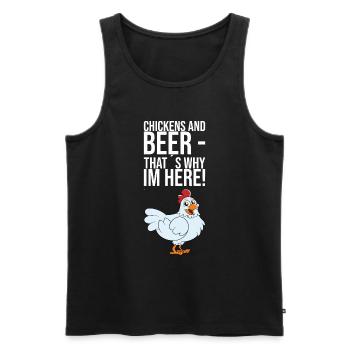 Poulets et bière, c’est pourquoi je suis ici - Débardeur bio Premium Homme - noir - Devant - Michal (187cm)