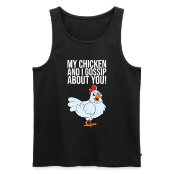 Mon poulet et moi bavardons à ton sujet - Débardeur bio Premium Homme - noir - Devant - Michal (187cm)