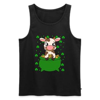 Cute cow shamrocks Saint Patrick's Day - Men's Premium Organic Tank Top - black - Front - Michal (187cm)