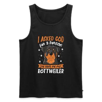 J’ai demandé à Dieu une personne qu’il m’a envoyé mon rottweiler - Débardeur bio Premium Homme - noir - Devant - AI Model Male 178 light (178cm)