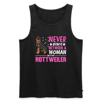 Ne vous tenez jamais entre une femme et son rottweiler - Débardeur bio Premium Homme - noir - Devant - AI Model Male 178 light (178cm)
