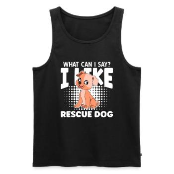 Que puis-je dire que j’aime Rescue Dog - Débardeur bio Premium Homme - noir - Devant - AI Model Male 178 light (178cm)