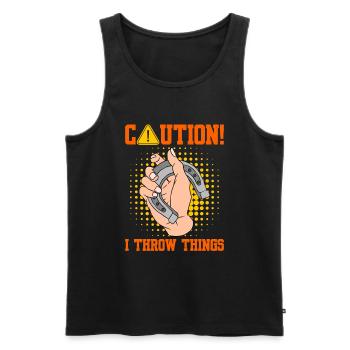 Caution I Throw Things Horseshoe Pitching - Men's Premium Organic Tank Top - black - Front - Michal (187cm)