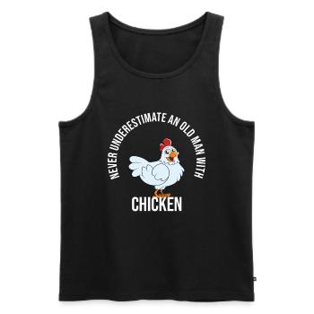 Drôle de poulet disant poulet - Débardeur bio Premium Homme - noir - Devant - Michal (187cm)