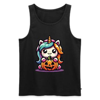 Halloween Licorne Citrouille d’Halloween - Débardeur bio Premium Homme - noir - Devant - Michal (187cm)
