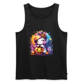Halloween Licorne Citrouille d’Halloween - Débardeur bio Premium Homme - noir - Devant - Michal (187cm)