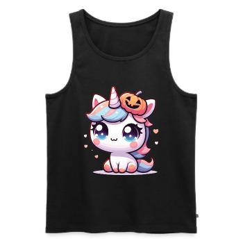 Halloween Licorne Citrouille d’Halloween - Débardeur bio Premium Homme - noir - Devant - Michal (187cm)