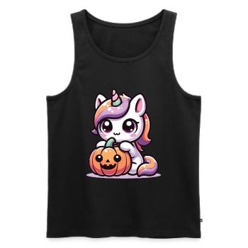 Halloween Licorne Citrouille d’Halloween - Débardeur bio Premium Homme - noir - Devant - Michal (187cm)