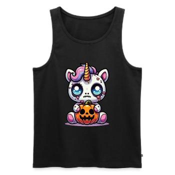 Halloween Licorne Citrouille d’Halloween - Débardeur bio Premium Homme - noir - Devant - Michal (187cm)