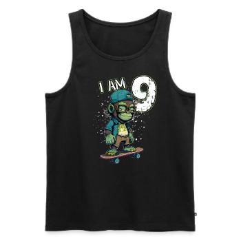 Children birthday 9 years - skater monkey - Men's Premium Organic Tank Top - black - Front - AI Model Male 178 light (178cm)