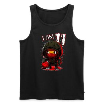 Anniversaire des enfants 11 ans - basketball et ninjas - Débardeur bio Premium Homme - noir - Devant - AI Model Male 178 light (178cm)