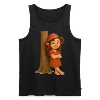Zwergin lässig am Baum lehnend - Männer Premium Bio Tank Top - Schwarz - Vorne - Michal (187cm)