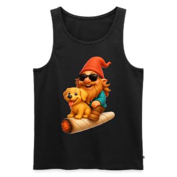 Cooler Zwerg mit Hund auf Joint fliegend - Weed - Männer Premium Bio Tank Top - Schwarz - Vorne - Michal (187cm)